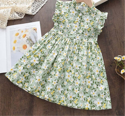 Spring/Summer Floral Dress,Green/Pink,2T to 6T.