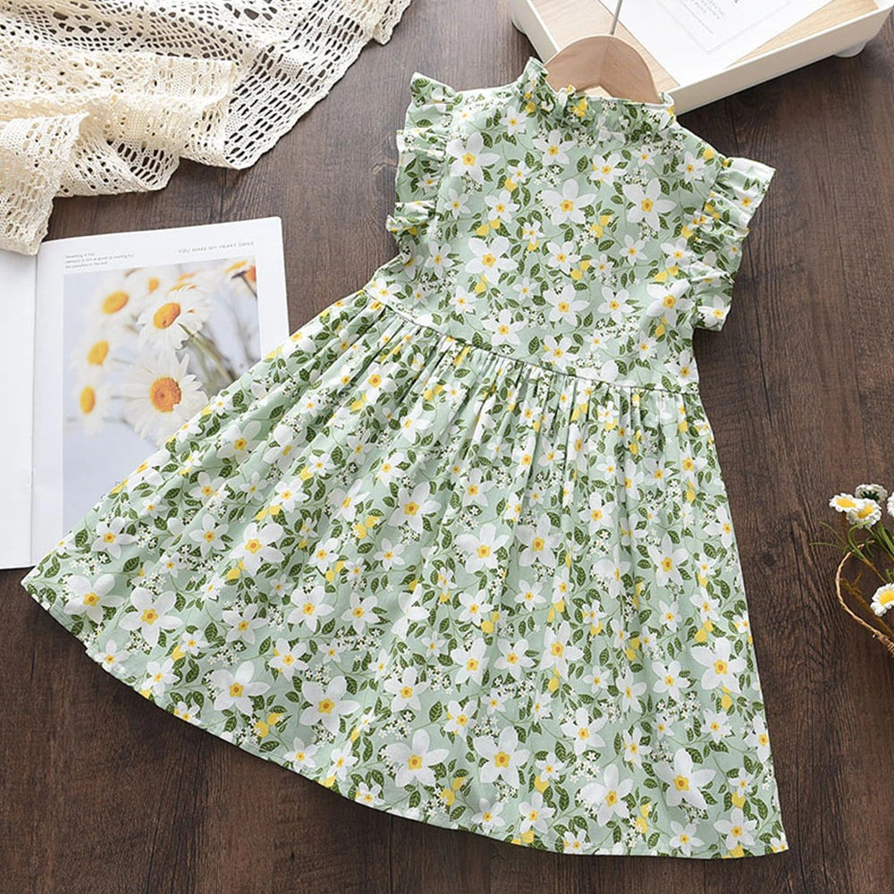 Spring/Summer Floral Dress,Green/Pink,2T to 6T.