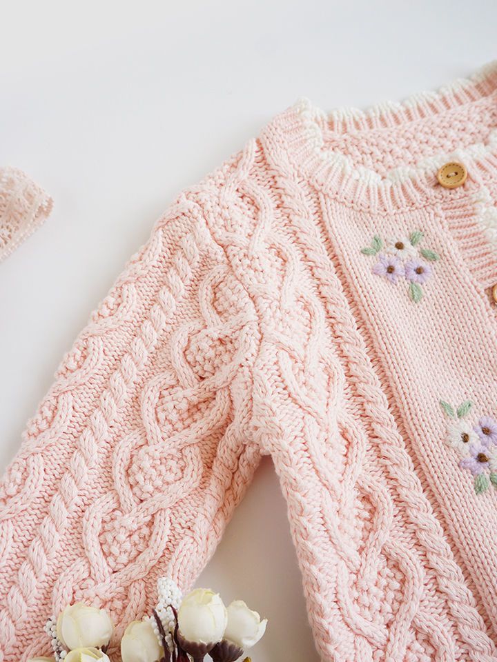 Cardigans With Hand Embroidery,Pink/White,3T to 8T.