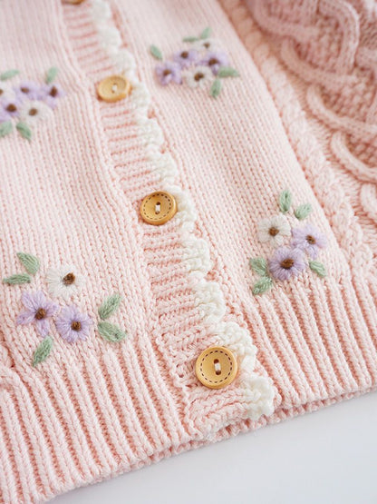 Cardigans With Hand Embroidery,Pink/White,3T to 8T.
