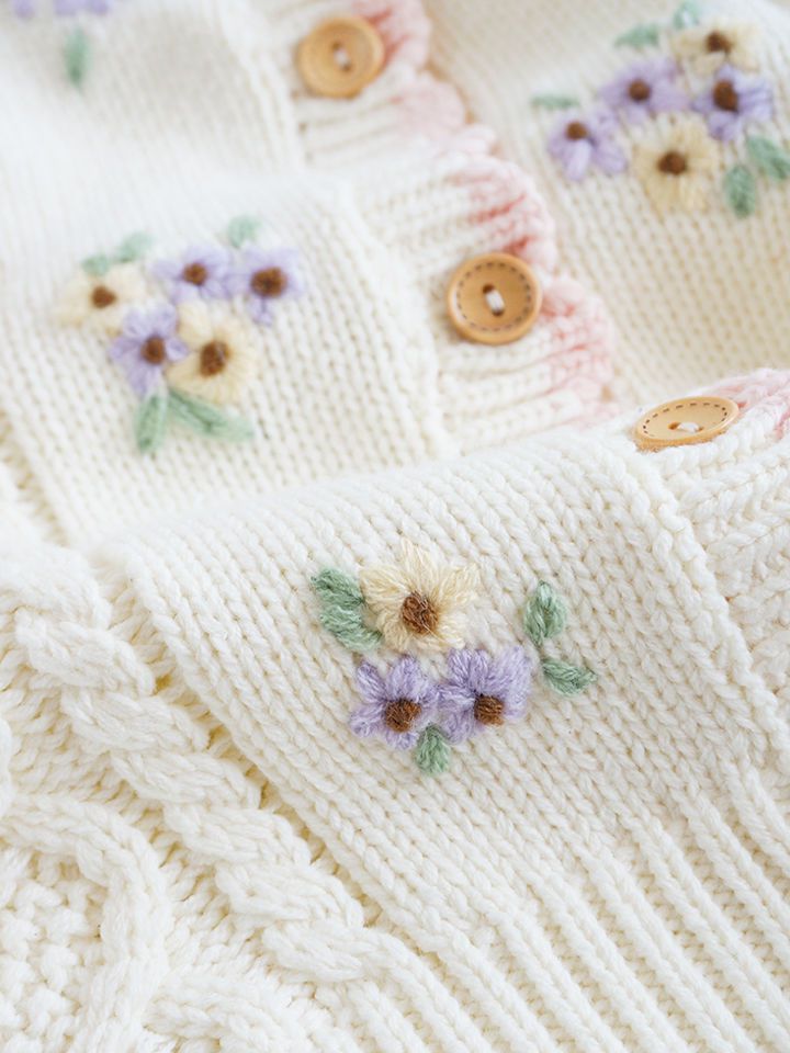 Cardigans With Hand Embroidery,Pink/White,3T to 8T.