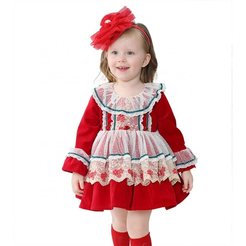 Beautiful Velvet Dress,Red/Pink,12M to 6T.