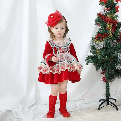 Beautiful Velvet Dress,Red/Pink,12M to 6T.