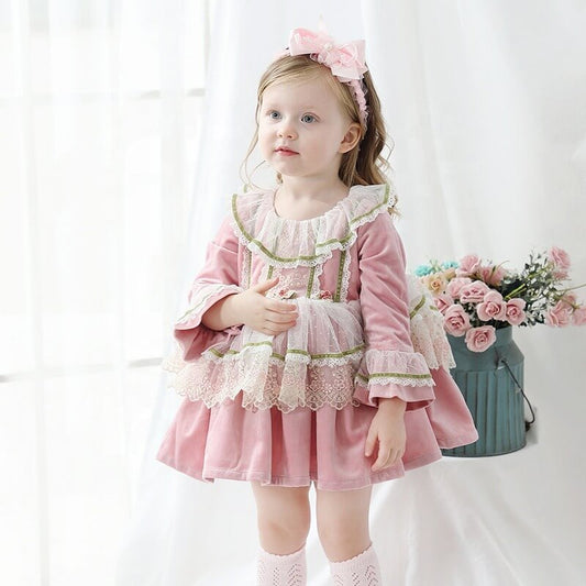 Beautiful Velvet Dress,Red/Pink,12M to 6T.
