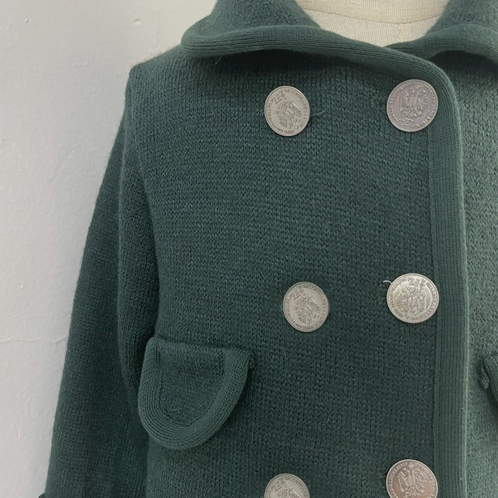Pure Wool Unisex Coat, Red/Green, 12M to 10T.