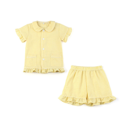 Yellow Seersucker Matching Siblings PJs,12M to 12T.