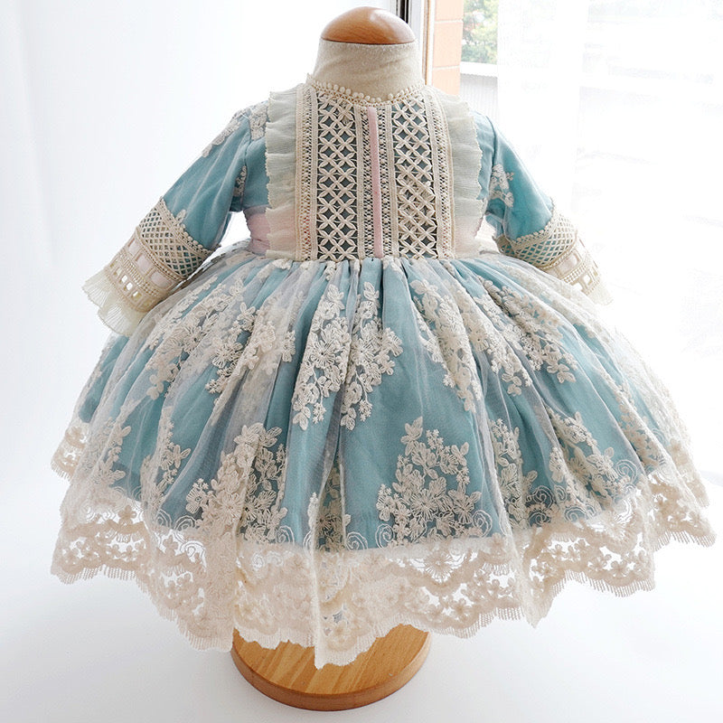 3Pc Stunning Vintage Style Lace Dress,Pink/Blue,12M to 6T.
