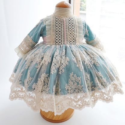 3Pc Stunning Vintage Style Lace Dress,Pink/Blue,12M to 6T.