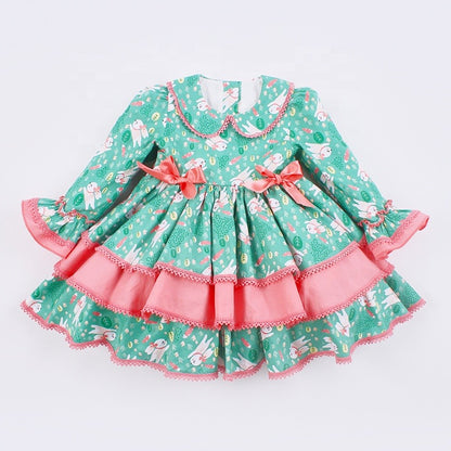 Cute Print Full Sleeves Spanish Dress,2T to 7T.