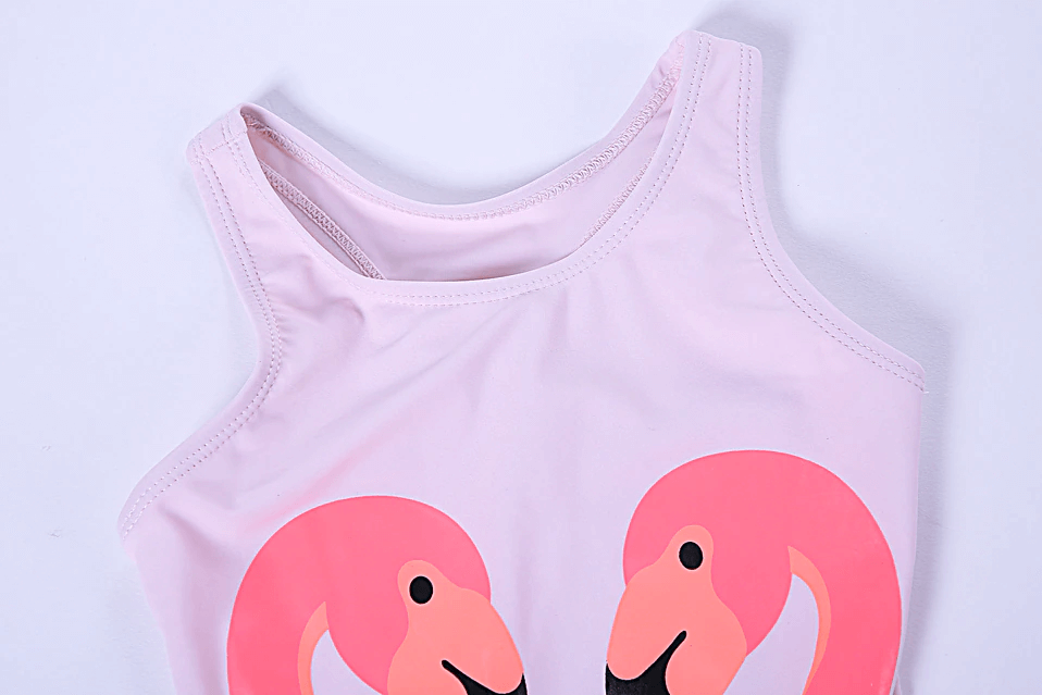 Flamingo print swimwear with hat,3T to 7T.