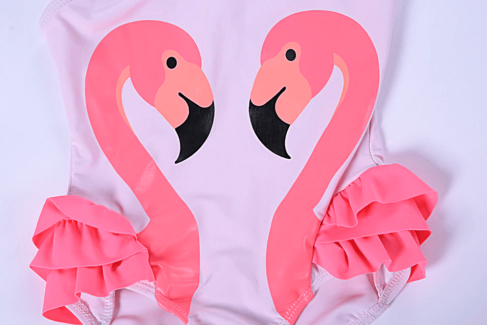 Flamingo print swimwear with hat,3T to 7T.
