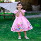 Floral Print Dress With Bow & Headband,White/Pink,12M to 7T.