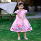 Floral Print Dress With Bow & Headband,White/Pink,12M to 7T.