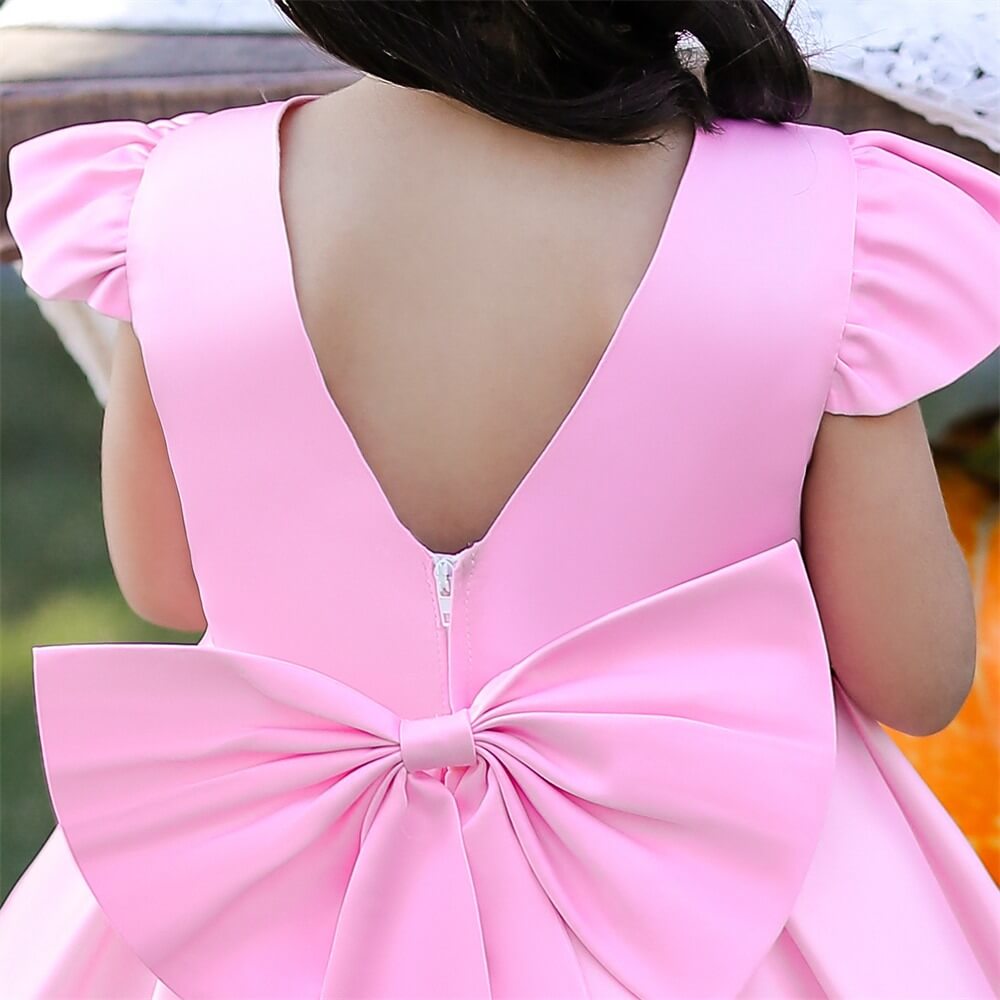 Floral Print Dress With Bow & Headband,White/Pink,12M to 7T.