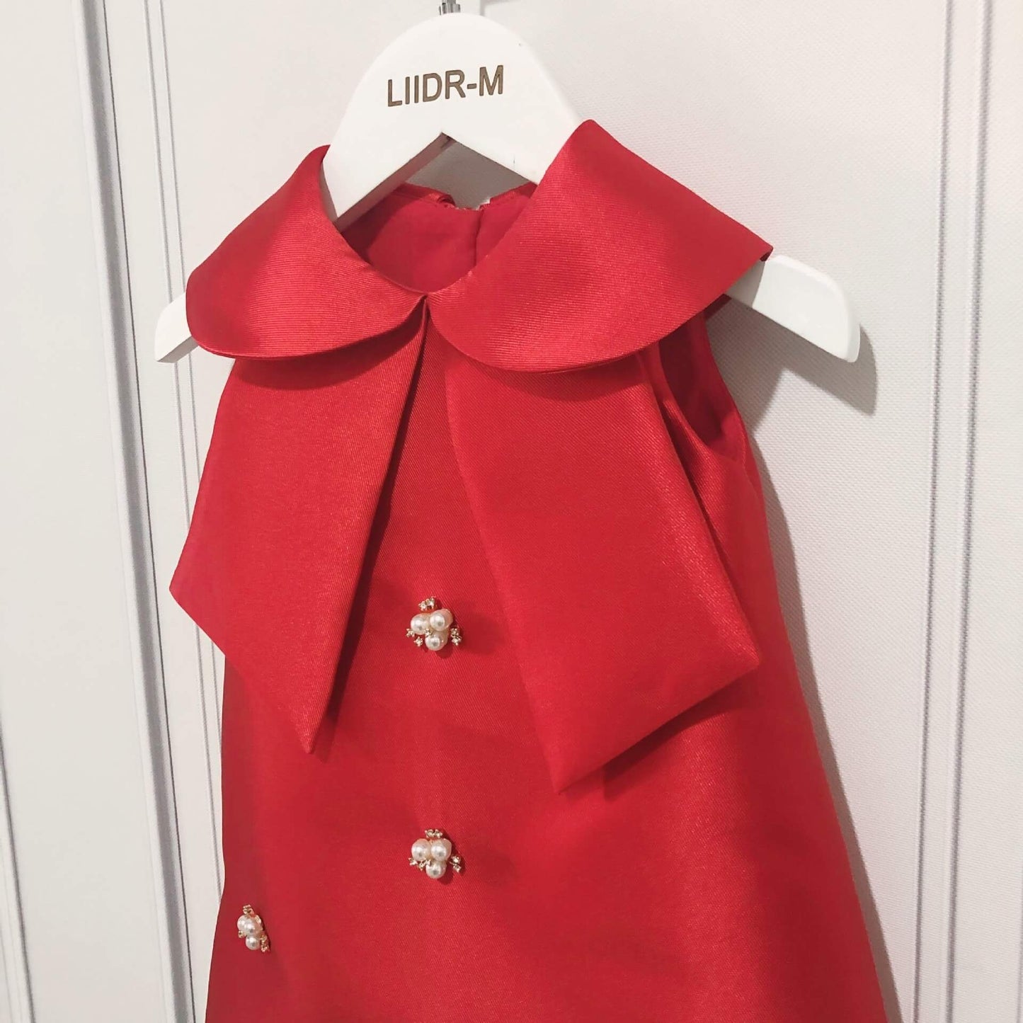 Red/Pink Sleeveless Dress With Pearls,12M to 10T.