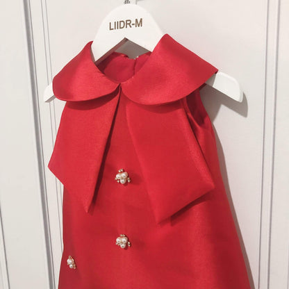 Red/Pink Sleeveless Dress With Pearls,12M to 10T.