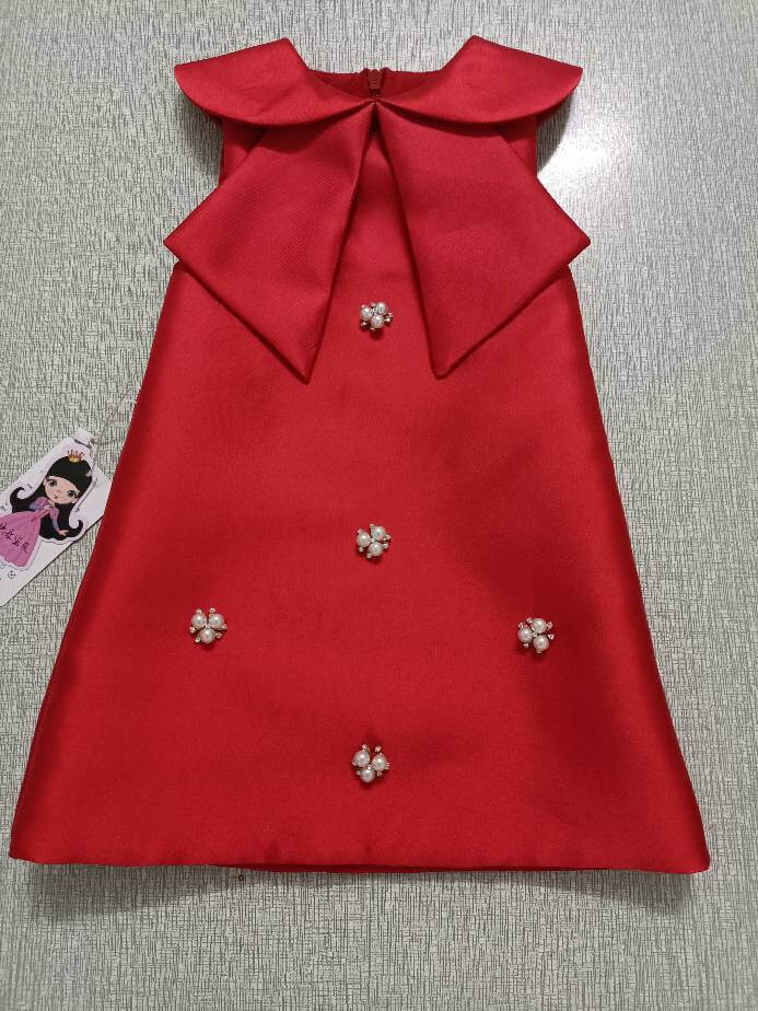 Red/Pink Sleeveless Dress With Pearls,12M to 10T.