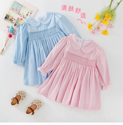 Full Sleeves Smocked Dress, Pink/Blue, 12M to 4T.