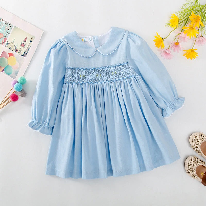 Full Sleeves Smocked Dress, Pink/Blue, 12M to 4T.