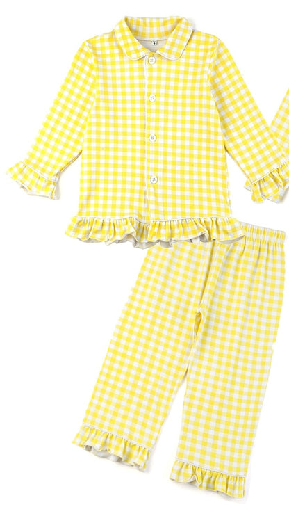 Yellow Seersucker Matching Siblings PJs,12M to 12T.