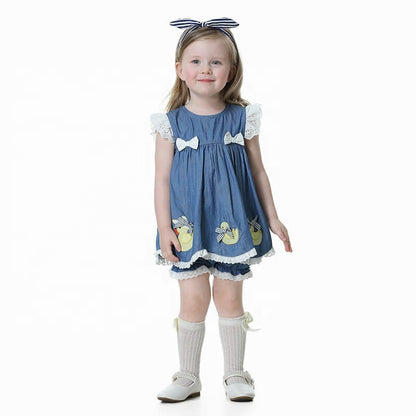 Cute Denim Dress With Embroidered Ducks,Cotton,12M to 6T.