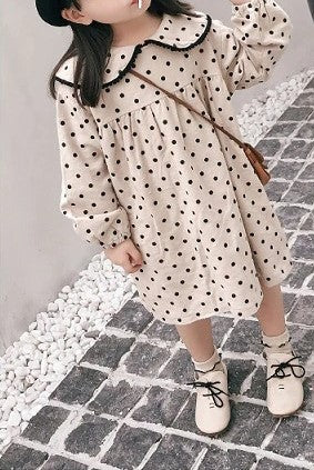 Cute Polka Dot Dress,Black/Beige,3T to 7T.