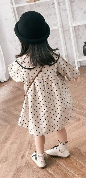 Cute Polka Dot Dress,Black/Beige,3T to 7T.