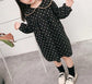Cute Polka Dot Dress,Black/Beige,3T to 7T.
