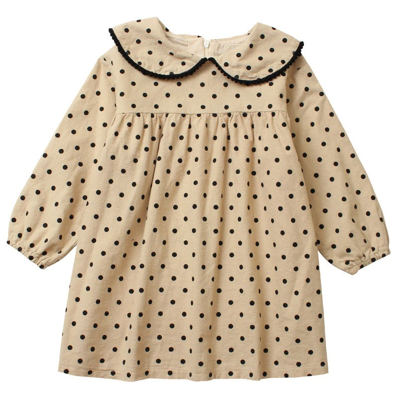 Cute Polka Dot Dress,Black/Beige,3T to 7T.
