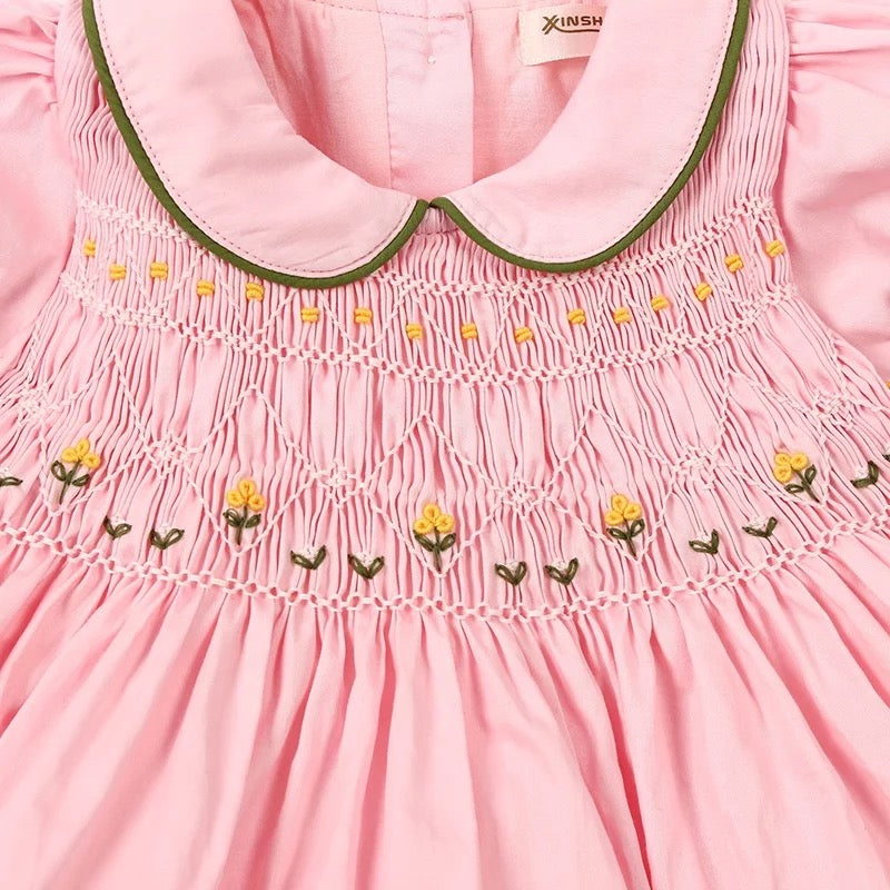 Hand Smocked Dress With Floral Embroidery,12M to 6T.