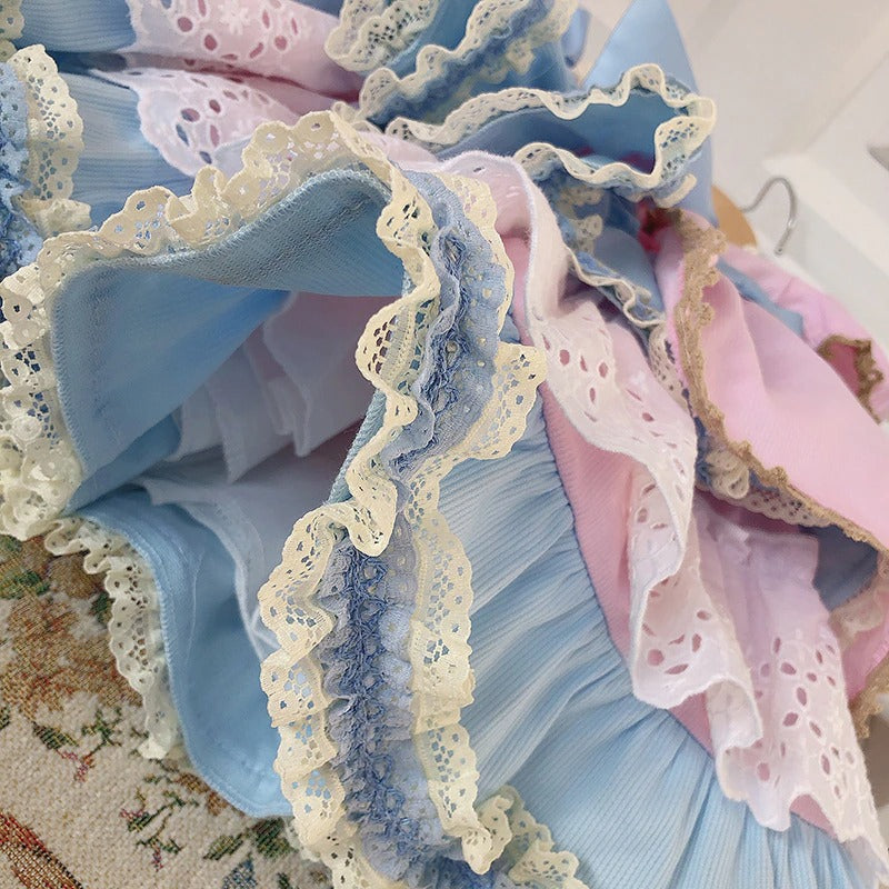 3Pc Pink & Blue Spanish Lolita Dress,12M to 6T.