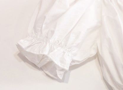 Puff Sleeves Top,White/Blue,12M to 7T.