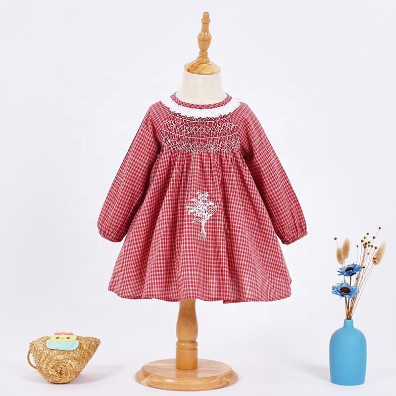 Red Plaid Smocked Dress, 2T to 7T.