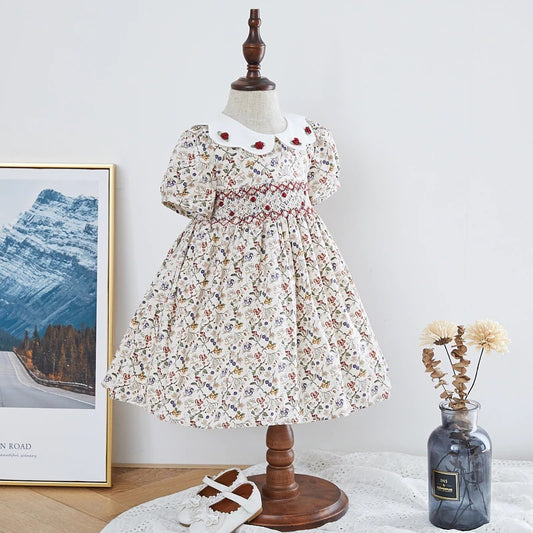 Gorgeous Vintage Print Hand Smocked Dress & Romper,12M to 6T.