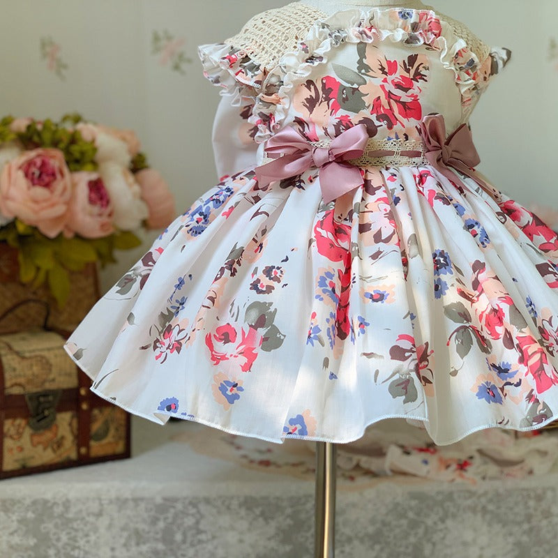 Floral Spanish Dress With Bows,12M to 6T.