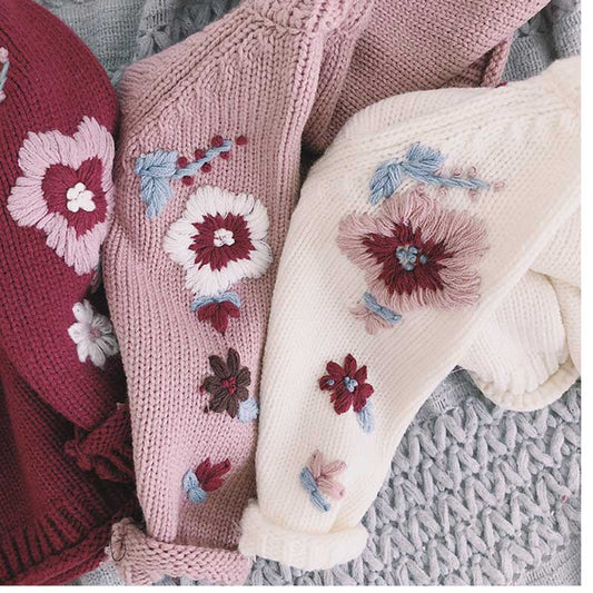 Embroidered Knitted Pullover Sweater,6M to 3T.