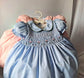 Hand Smocked Dress With Floral Embroidery,Blue/Green,12M to 6T.