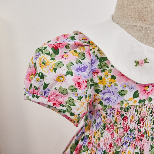 Beautiful Floral Hand Smocked Dress, 12M to 6T.