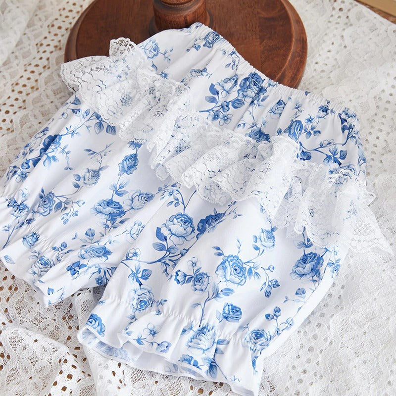 2Pc Blue Floral Spanish Princess Dress,12M to 6T