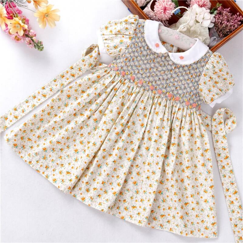 Stunning Floral Hand Smocked Dress, 3T to 8T.
