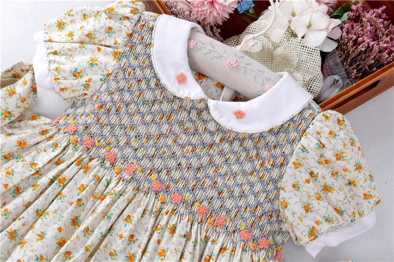 Stunning Floral Hand Smocked Dress, 3T to 8T.