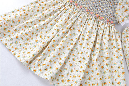 Stunning Floral Hand Smocked Dress, 3T to 8T.