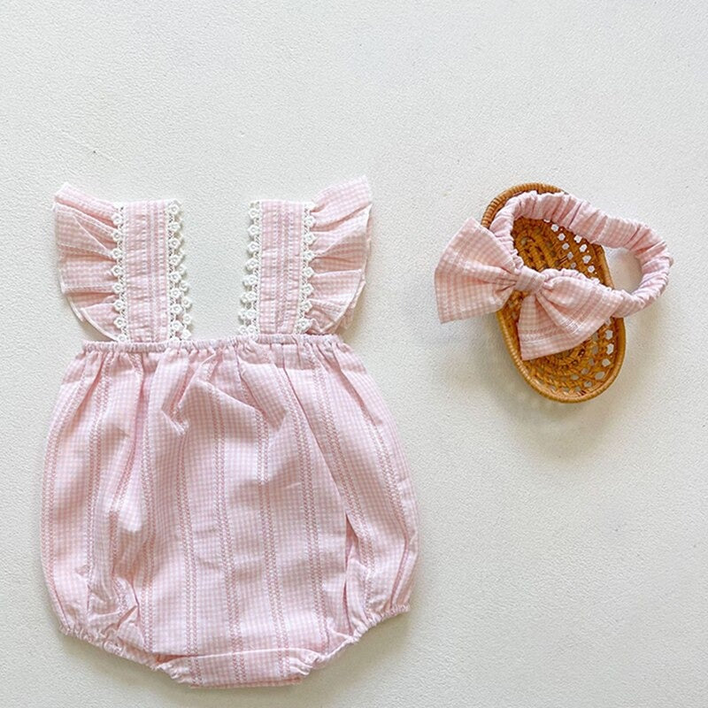 Cute Embroidered Romper,Pink,6M to 3T.