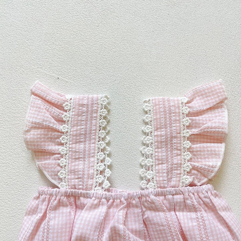 Cute Embroidered Romper,Pink,6M to 3T.