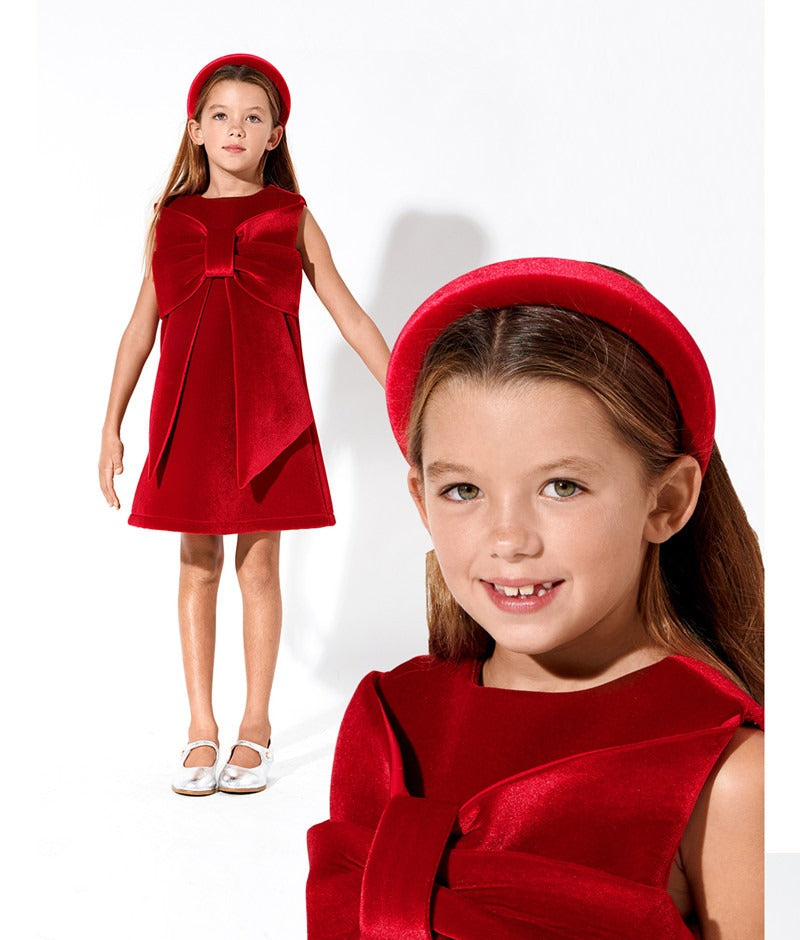 Stunning Red Bow Velvet Dress,12M to 6T.