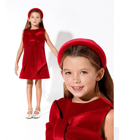 Stunning Red Bow Velvet Dress,12M to 6T.