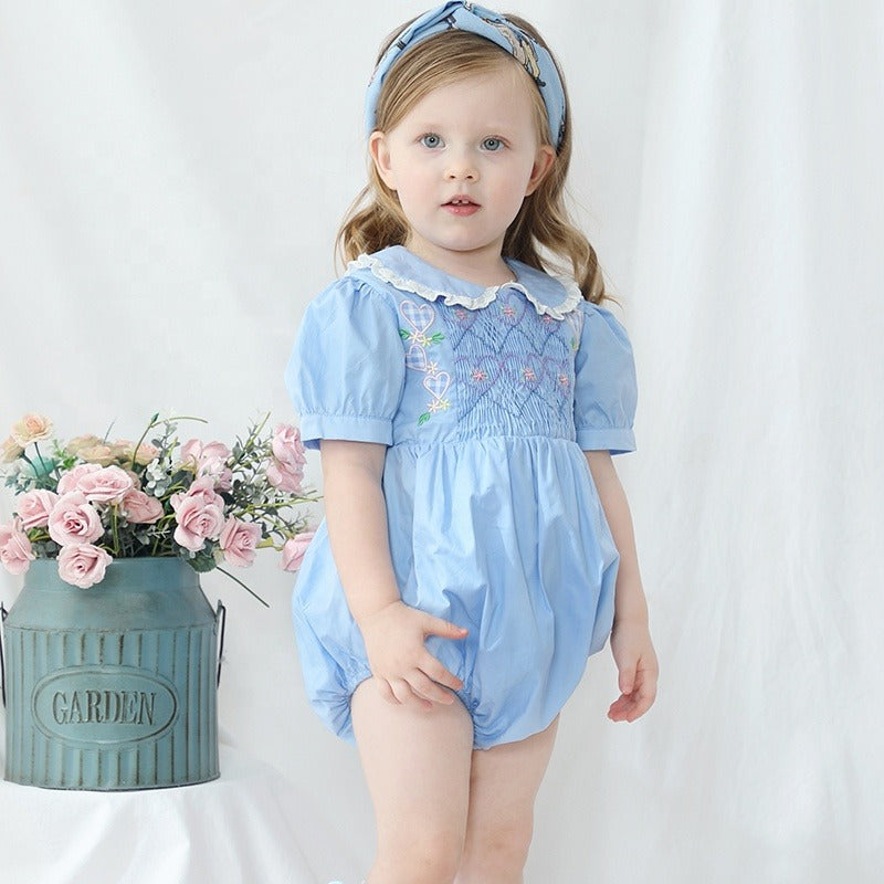 Blue Matching Sister Smocked Dress & Bubble,12M To 6T.