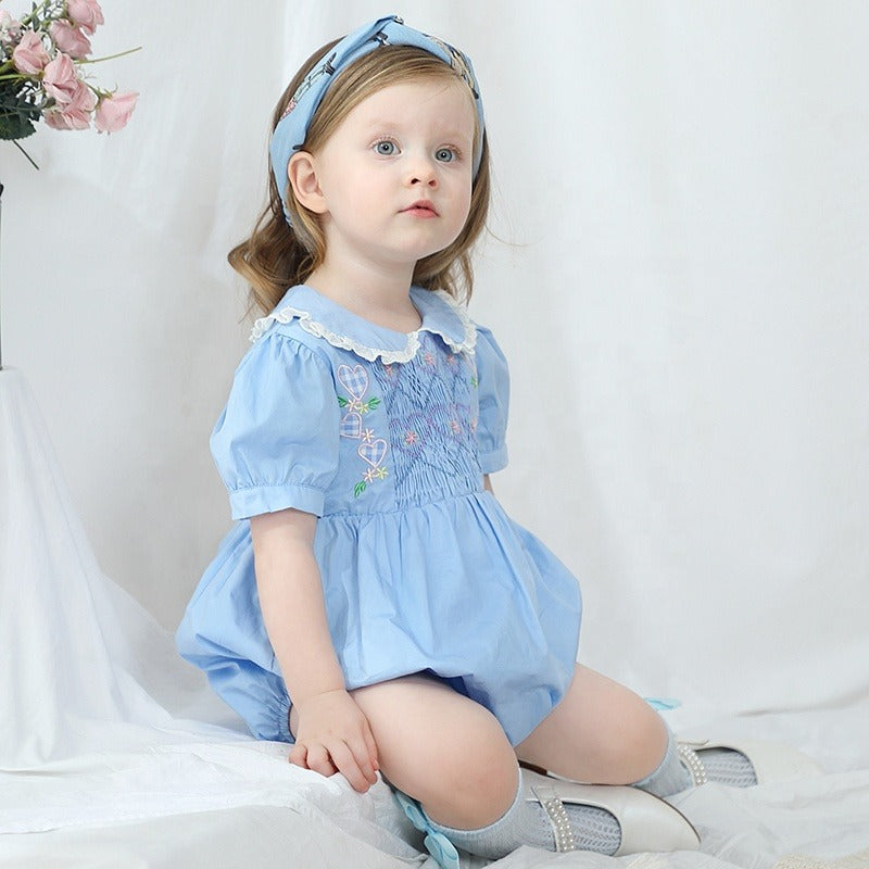 Blue Matching Sister Smocked Dress & Bubble,12M To 6T.