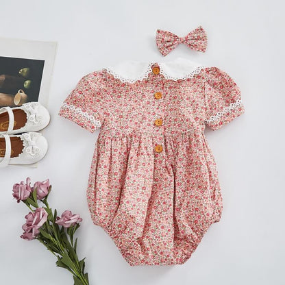 Beautiful Floral Hand Smocked Romper,3M To 3T.
