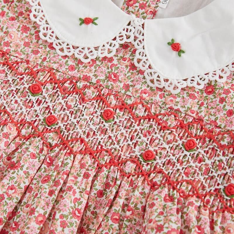 Beautiful Floral Hand Smocked Romper,3M To 3T.